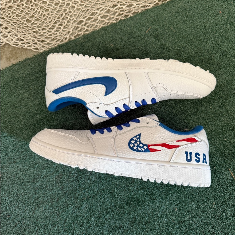 Air Jordan 1 Golf Low Triple White Custom- Ryder Cup USA Themed Colorway - Picture 5 of 6